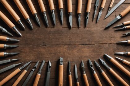 Outils professionnels pour travailler le bois sur un établi bien organisé