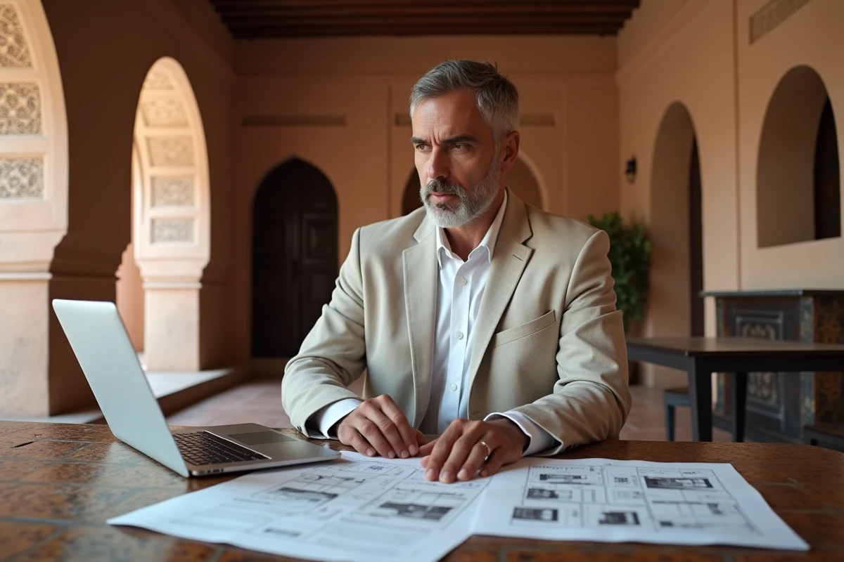Agent immobilier consultant des documents pour la vente d'un riad à Marrakech destiné à la location saisonnière touristique
