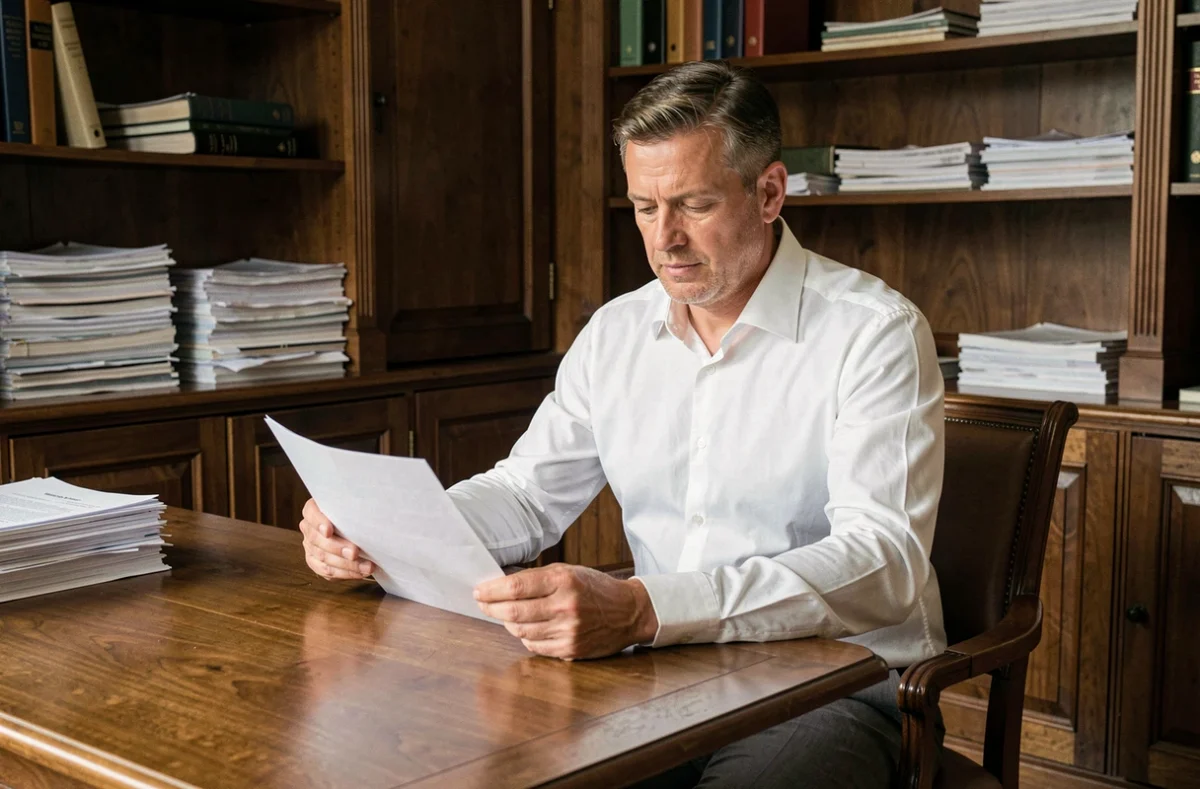 Conseiller immobilier de Bonnabelle et Cie dans un bureau traditionnel avec dossiers de copropriété