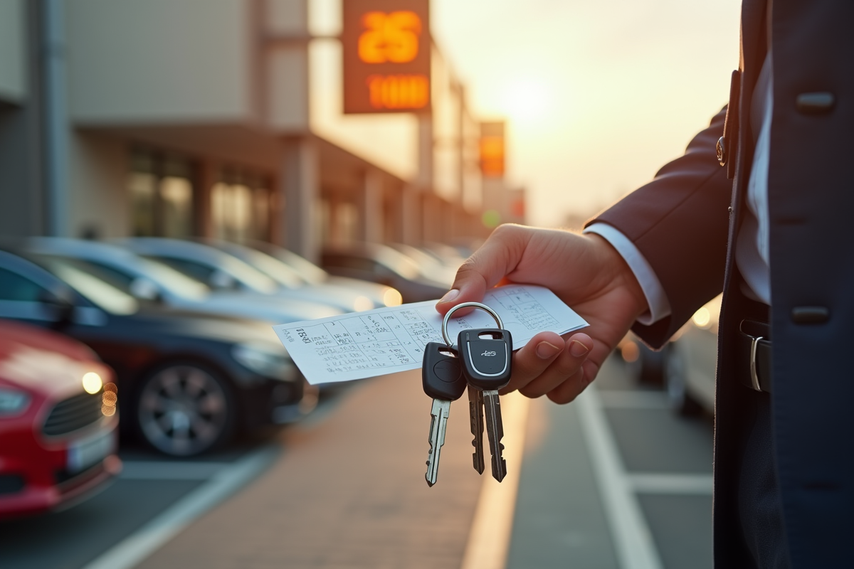 Main tenant des clés de voiture et reçu de stationnement