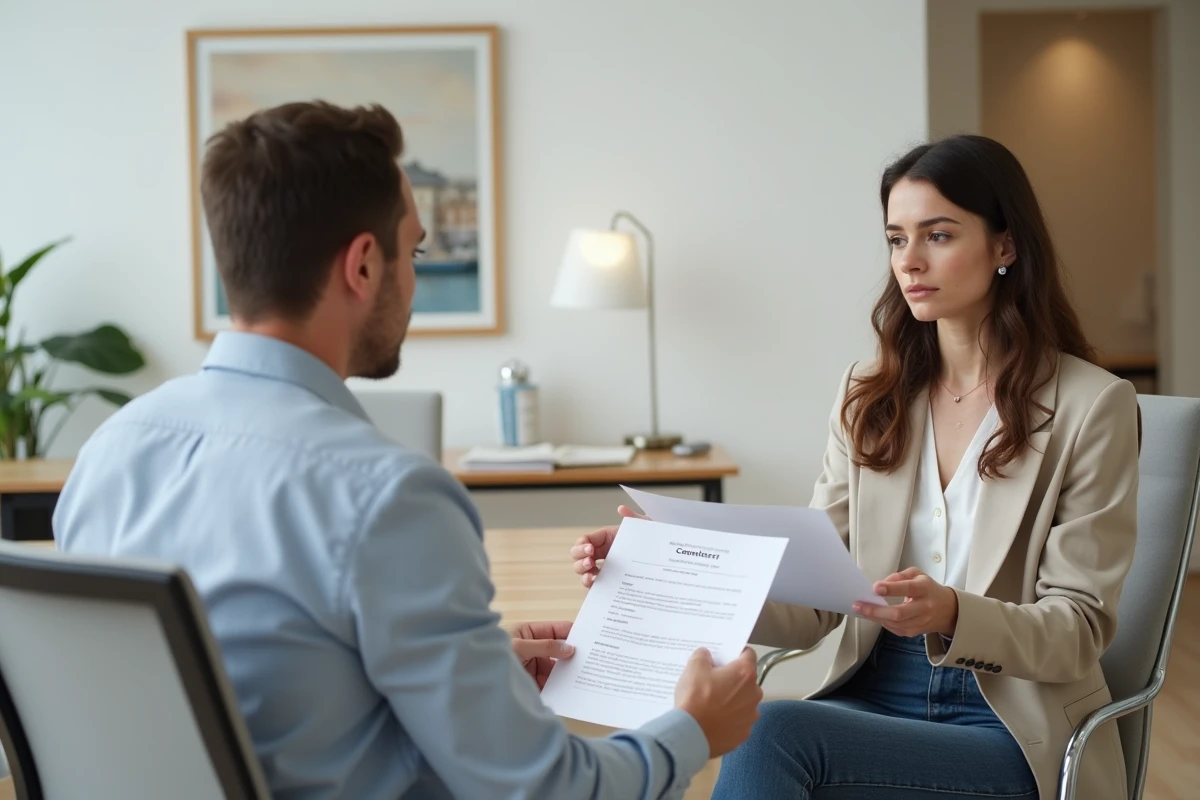 Femme primo-accédante en consultation avec un conseiller immobilier pour un achat en PSLA à Toulouse