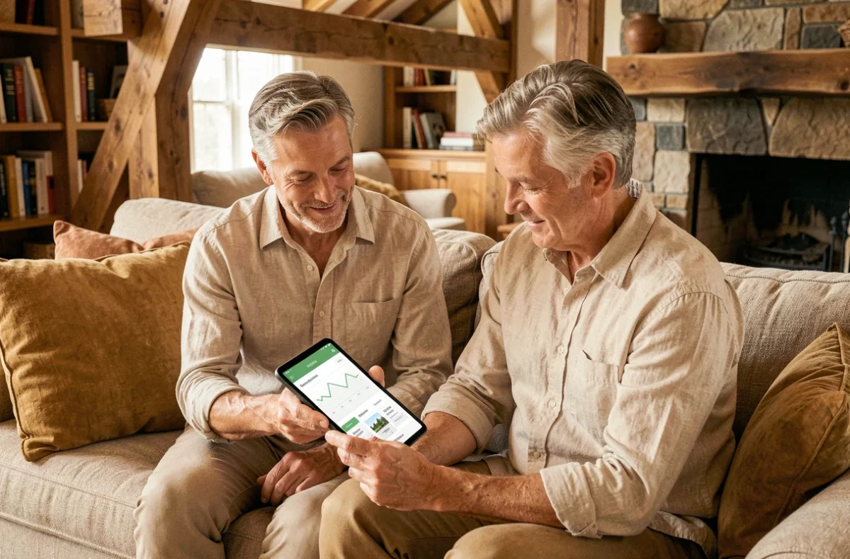 Couple consultant une estimation en ligne pour leur résidence principale sur une tablette