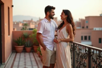 Jeune couple marocain sur une terrasse à Marrakech