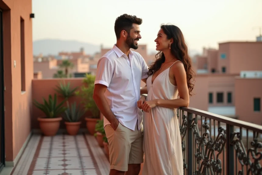 Jeune couple marocain sur une terrasse à Marrakech