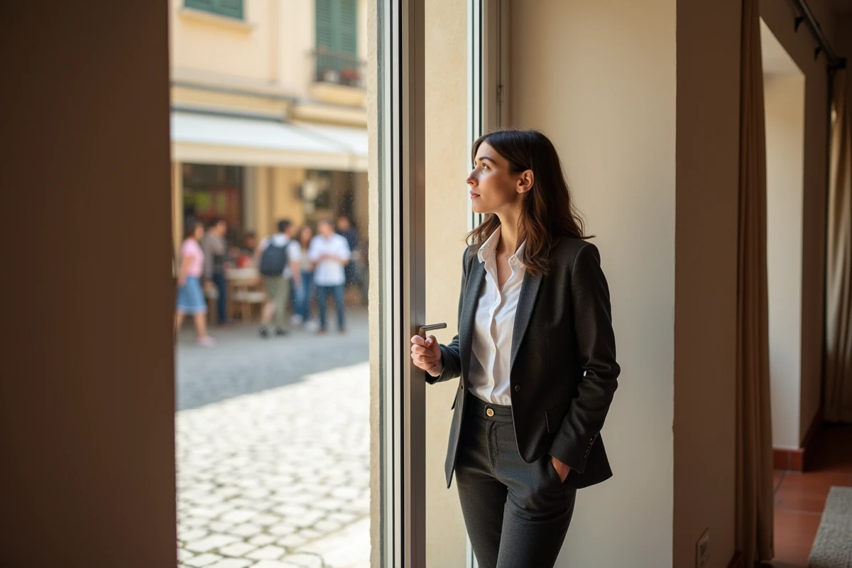 Jeune femme professionnelle regardant par la fenêtre à Béziers