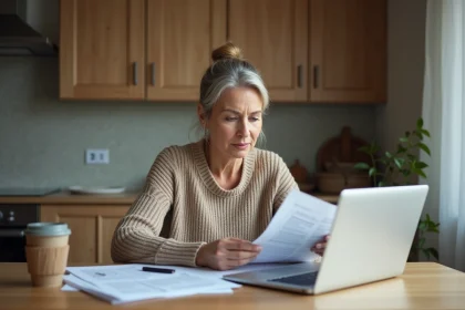 Femme d'âge moyen étudiant des papiers de location