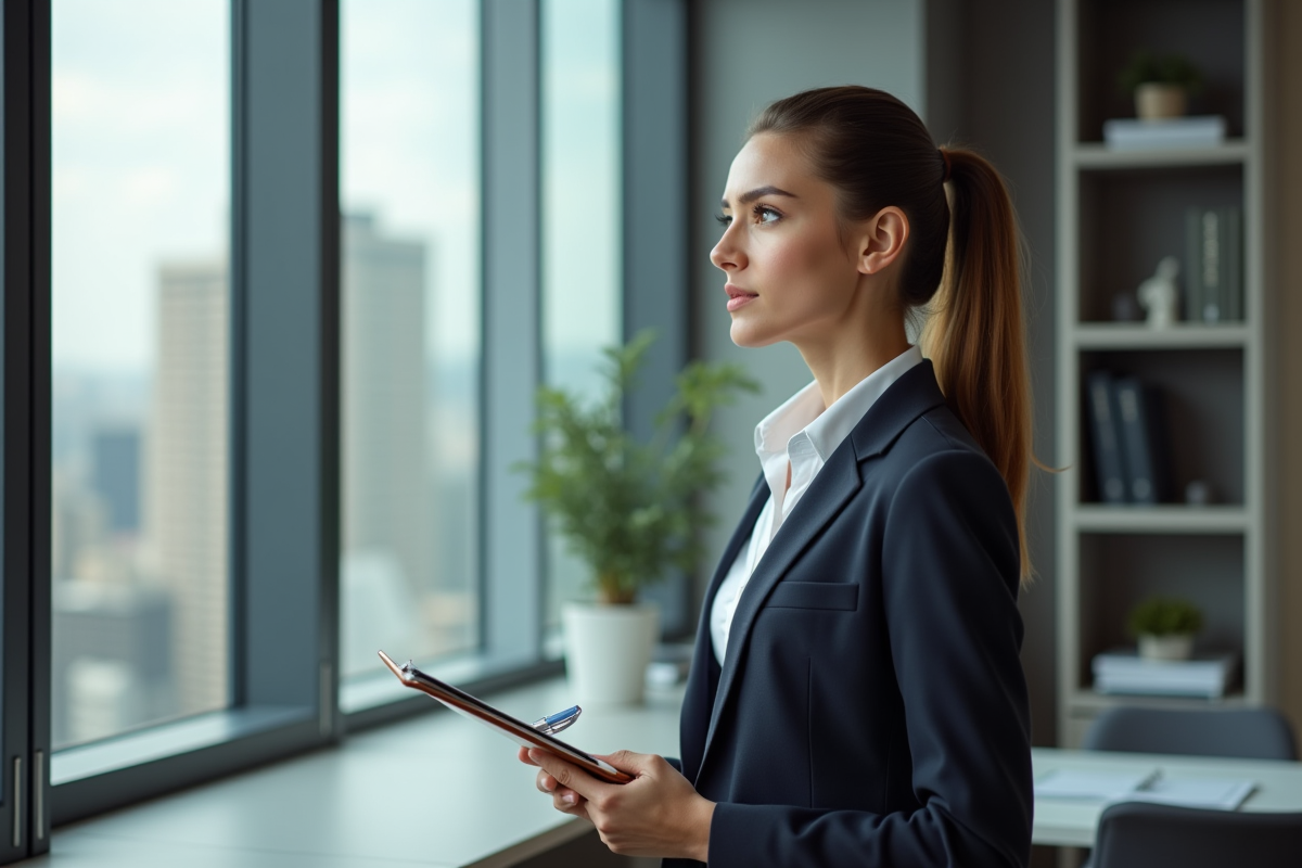 Jeune femme confiante dans un bureau moderne