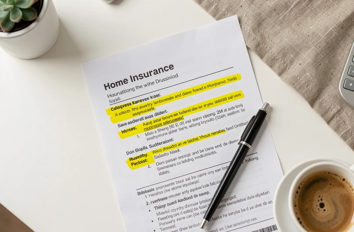 Gros plan sur un document de devis d'assurance habitation sans franchise avec clauses surlignées