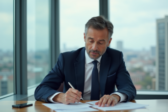 Homme d'affaires en costume dans un bureau moderne