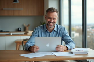 Homme d age moyen travaillant à la maison
