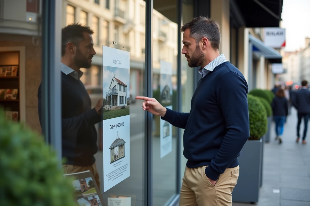 Homme examinant une annonce immobiliere a Le Havre