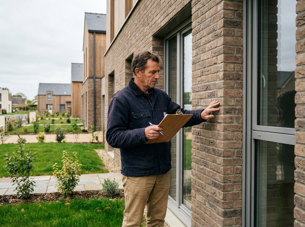 Homme vérifiant la façade extérieure d