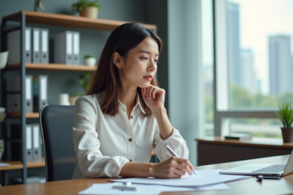 Jeune femme professionnelle en bureau avec documents
