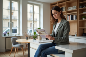 Jeune femme professionnelle dans une cuisine moderne à Paris