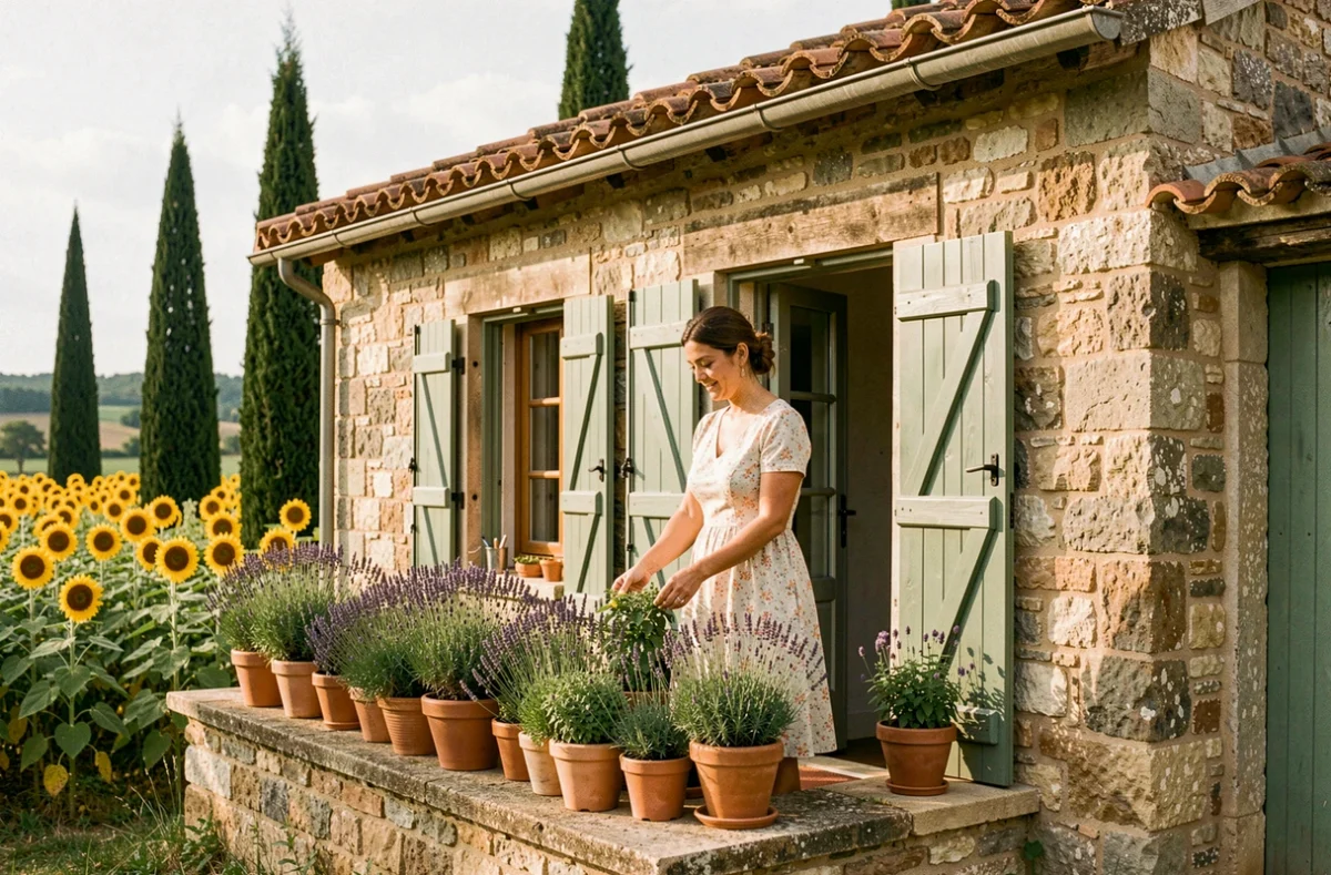 Maison de style traditionnel occitan construite par Maisons Terre d'Oc, entourée de champs dans le Tarn
