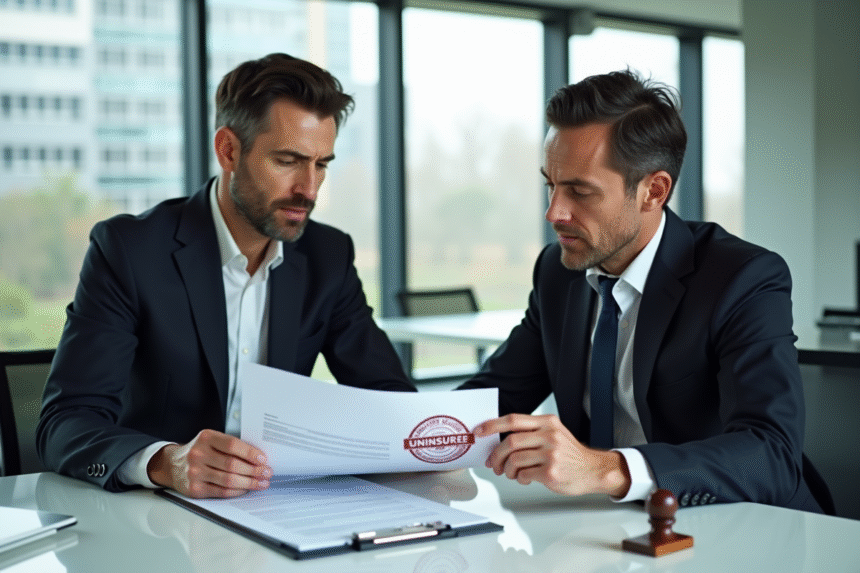 Professionnels en réunion examinant des documents d'assurance