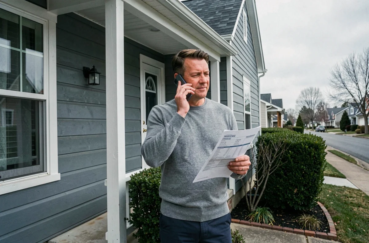 Propriétaire de maison consultant son assurance habitation sans franchise par téléphone