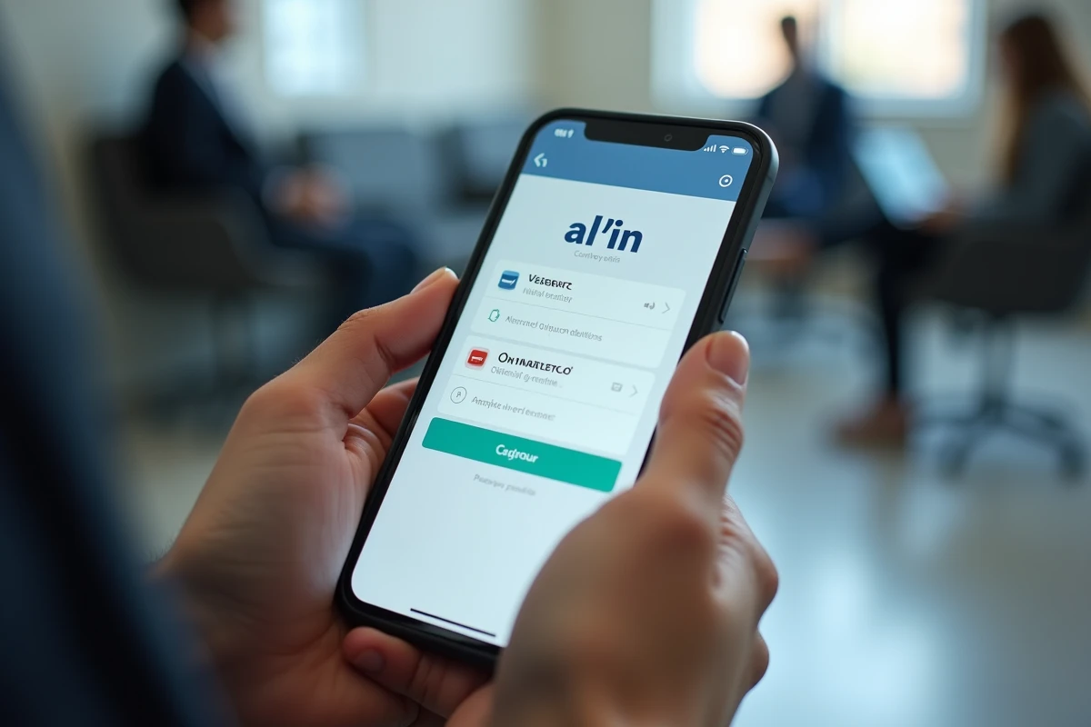 Gros plan sur un smartphone affichant l'interface de demande de logement AL'in tenu par un jeune adulte