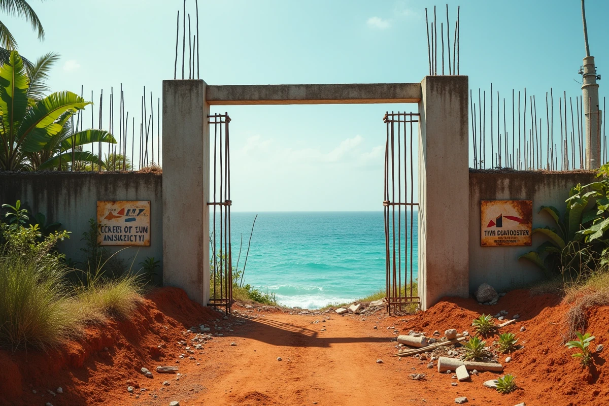 Villa de luxe abandonnée en construction sur le littoral de l'île Maurice illustrant les risques d'investissement immobilier